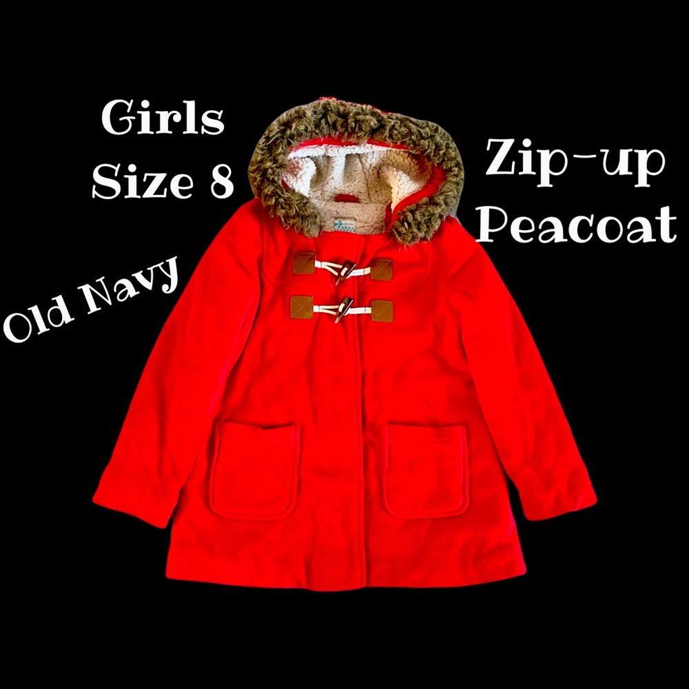 Girls Size 8 Red Peacoat w/ Hidden Zipper NWOT